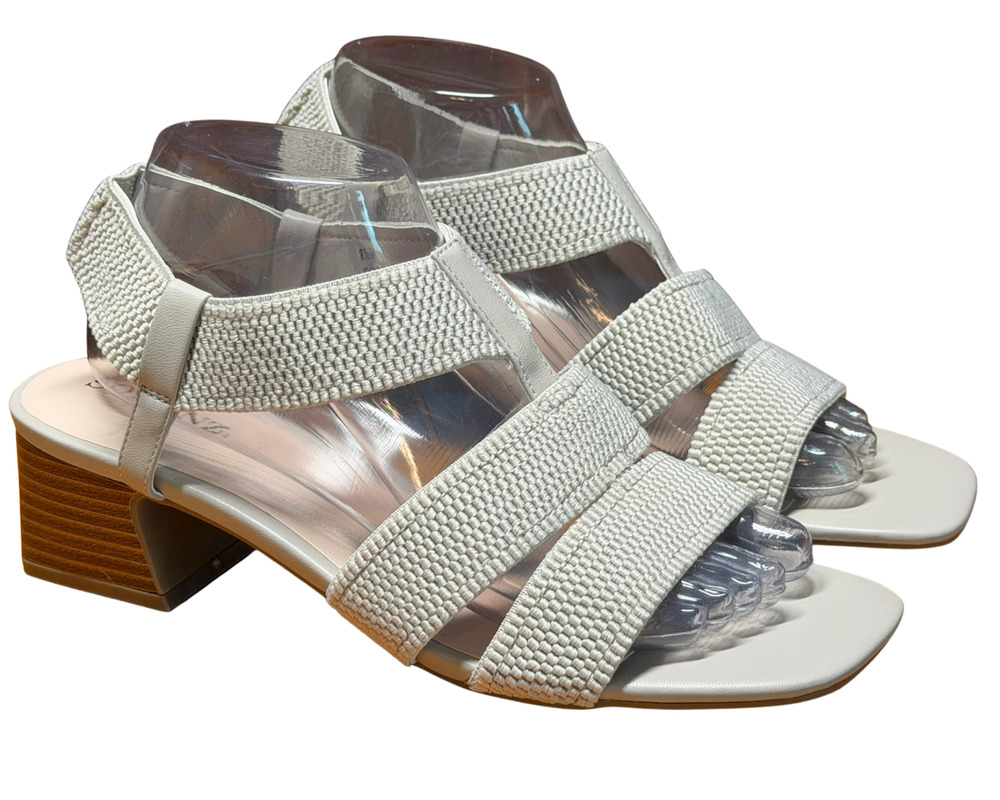 Solanz Sz 8.5 Marco Dress Sandals 2" Block Heel Strappy Slingbacks Neutral Tan